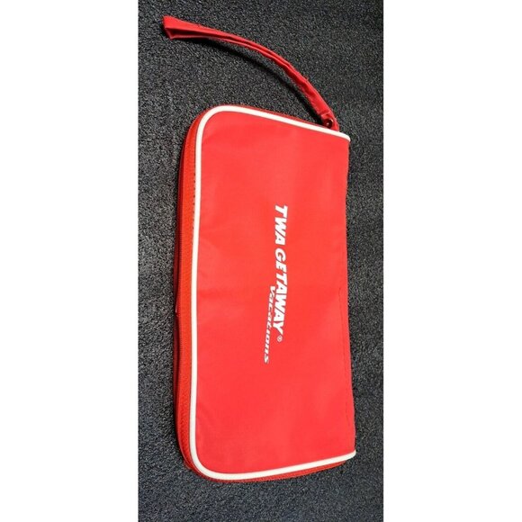 TWA Handbags - VTG TWA Airlines Getaway Vacations Document/Amenity Bag Wristlet 10x6" Zippered
